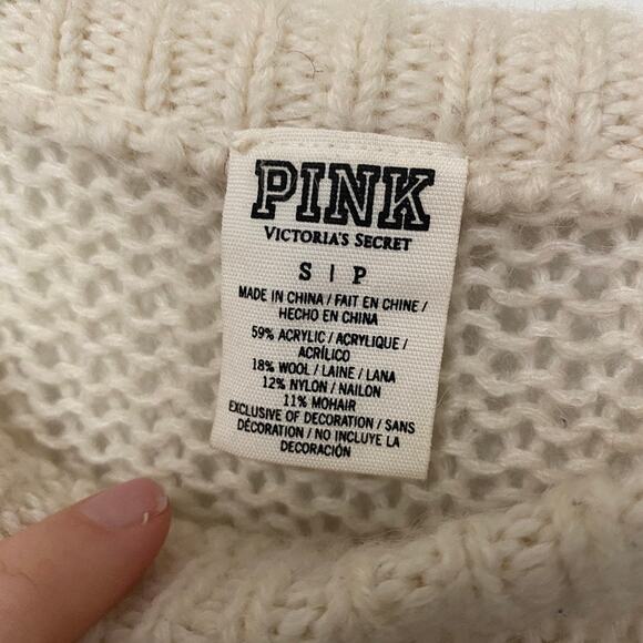 Victoria's Secret PINK Logo Cream Knit Sweater Size Small - Picture 3 of 4